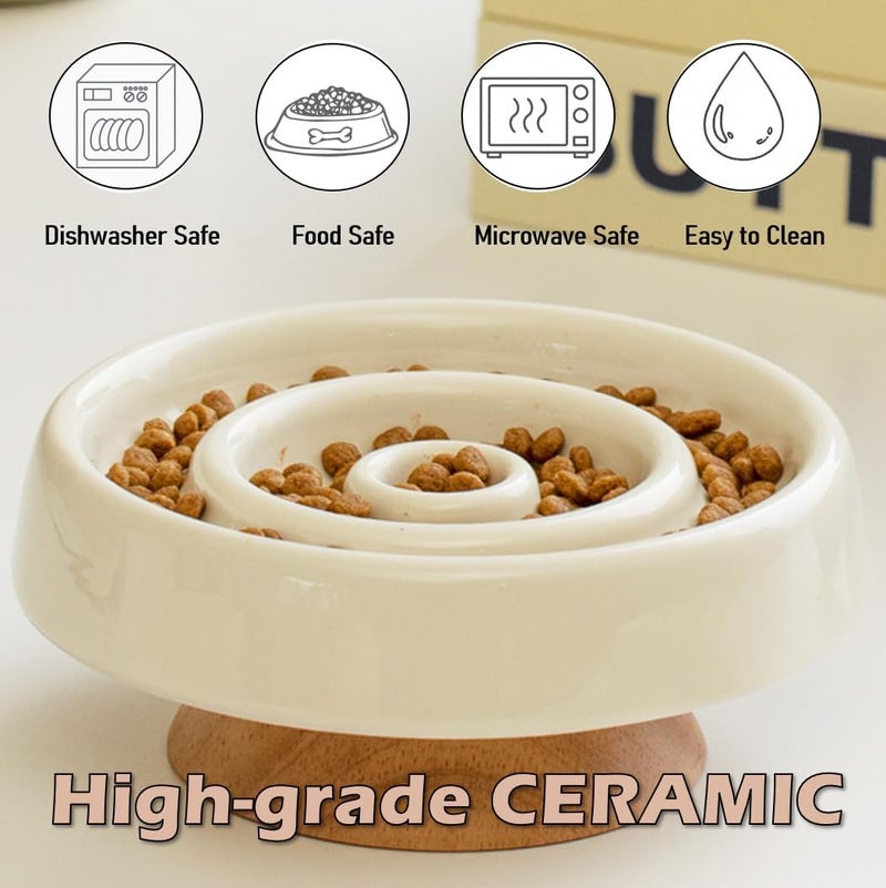 Vitisyao Ceramic Cat Slow Feeder, Raised Slow Feeder Cat Bowl, Anti Vomiting and Whisker Friendly Kitty Dish, Elevated Puppy Kitten Food Bowl for Dry and Wet Food (White) - Image 4
